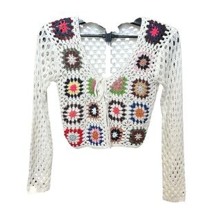 Luna Ivy Women’s White Crochet Cardigan XS NWOT